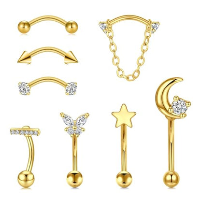 Zolure Rook Daith Piercing Jewelry 16G Eyebrow Rings for Women Rook Earring Curved Barbell Tragus Cartilage Vertical Labret Lip Piercing Jewelry Hypoallergenic - color: 16G 10mm #1G