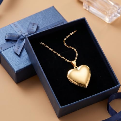 PHOCKSIN Personalized Locket Necklace for Women Photo Necklace with Customized Picture Birth Flower Birthstone Customizable Birthday Gifts - color: #19-Heart Gold Birthflower