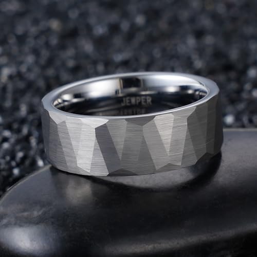 2/4/6/8mm Black/silver/gold Tungsten Rings for Men Womens Couple Fashion Jewelry Promise Engagement Wedding Band Hammered Inner ring inlaid with olive wood Carbide Polished Edge Comfort Fit - color: 8MM silver