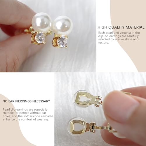 Gold Plated Pearl Clip on Earrings for Women, Non Pierced Earrings Ear Clips Jewelry for Wedding Bridal Gifts