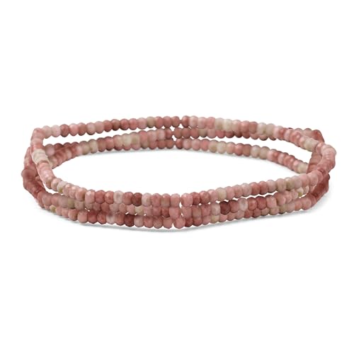 Natural Stones Mini Seed Bead Stretch Bracelet Stackable Strands (Set of 3) - color: Rose Quartz