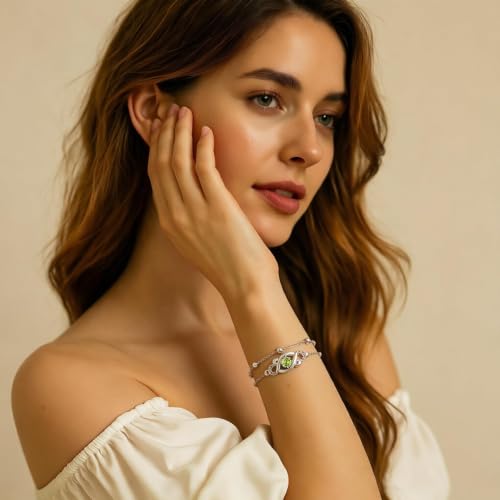 Dorunmo Birthstone Infinity Love Bracelet for Women 925 Sterling Silver Sparkling Gemstone Double Layered Adjustable Bracelets Birthday Jewelry Gifts for Mom Women - color: 08-Aug-Peridot