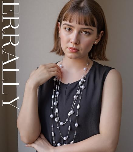 Errally Long Pearl Necklace and Earring Set Layered Pearl Beaded Necklaces for Women White Costume Jewelry Sets Gifts for Mom - color: Teardrop Shaped