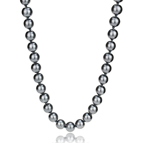 AAA+ Simulated Pearl Strand Necklace Colorful 10mm Pearls Choker Necklaces for Women 1920s Long Costume Jewelry Gift - color: long Grey 30 Inches