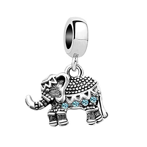 KunBead Elephant Birthstone Dangle Bead Birthday Charms Compatible with Pandora Bracelet for Women - color: March