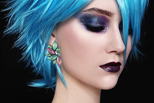 80s Funky Punk Rock Spiky Starburst Angel Wings Oversized Colorful Stones Studded Candy Cluster Women Statement Stud Earrings - color: Jade Green and Pink