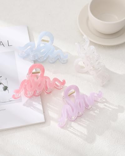 4PCS Large Claw Clips for Thick Hair, Large Acrylic Hair Clips | Modern Marble Geometric Design, Non-Slip Secure Hold for Long Hair, Buns, Updos and Everyday Styling - color: Wave-White + Purple + Pink + Blue