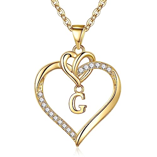 STORUP Heart Initial Necklaces for Women Girls, Initial A-Z Heart Necklace | 14K-Gold-Plated, Initial Heart Necklaces for Teen Girl Jewelry, Anniversary Birthday Gifts for Girls Women Her Wife Mom - color: Gold, style: G