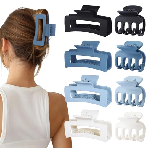 SMKSL 8 Pcs Hair Claw Clips for Women & Girls 2 Styles Hair Accessories | Durable & Sturdy Plastic Clips for Thick & Curly Hair, Strong Hold & Non-Slip, Stylish Gifts for Ladies(Blue) - color: Blue