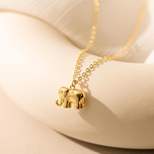 HANLI 14K Gold Plated Necklaces for Women - Dainty Butterfly, Star of David, Moon and Star, Sun, Lotus, Infinity, Hummingbird, Bee,Boots,Chill,Sunflower Pendant Designs - Elegant Jewelry for Women - color: Elephant-necklace