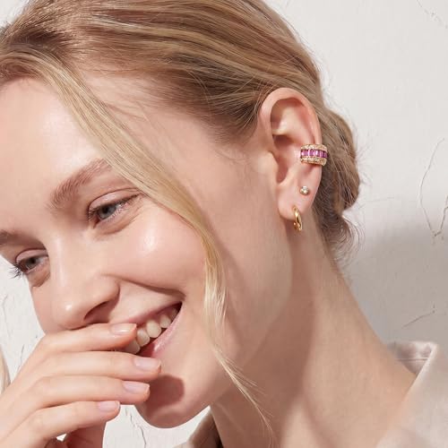 Gold Ear Cuff for Women, 14K Gold Plated Single Non-Pierced Earring with Micro-Pave Cubic Zirconia Adjustable Open Ear Clip for Daily Wear & Special Occasions - color: ear cuff-S 002