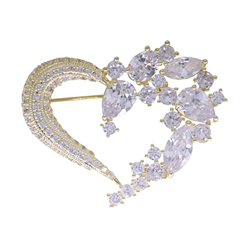 Brooch Pins for Women Girls Fashion Flower Crystal Rhinestone Pearl Jewelry - color: Gold Heart