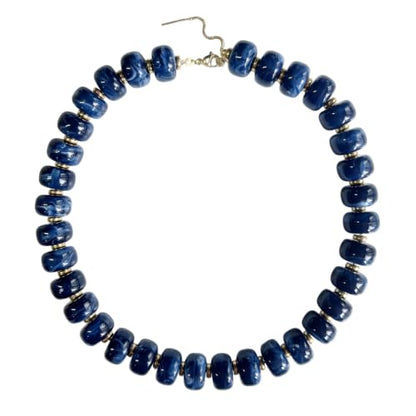 Colorful Chunky Resin Beaded Choker Necklaces for Women | Multicolor Beads, Sturdy Metal Chain, Adjustable, Detachable, Lightweight, Summer Beach Boho, Trendy Statement Jewelry Gift - color: Dark Blue