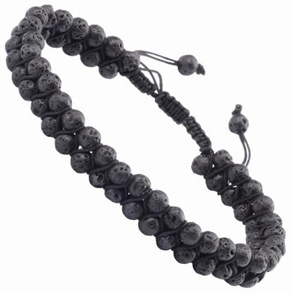 MASSIVE BEADS Double Layer Natural Chakra Healing Power Crystals Macrame Bracelet Yoga Stone Beads Gemstone Meditation Relax Anxiety Bangle for Unisex Women Men - color: Black Lava, size: 4mm