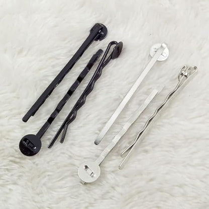 50 Pcs Hair Bobby Pins Hair Clips with Blank Round Tray Hair Pins Hairpin Cabochons Bases Hair Styling Pins for DIY Crafts Hair Accessories（Black）
