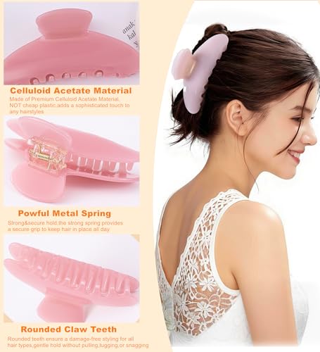 2 Pack Acetate Hair Claw Clips for Women 4 Inch Large Claw Hair Clips for Thin to Thick Hair - color: Pear White+Light Pink