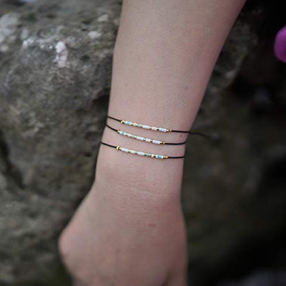 RareLove 3 Pieces Sisters Morse Code Bracelet Friendship Birthday Best Friends Gift For 3 Women Blue White Tiny Pony Seed Beads Black String Bracelets - size: 6.69 inches + 1.77 inches extender (Pack of 2)