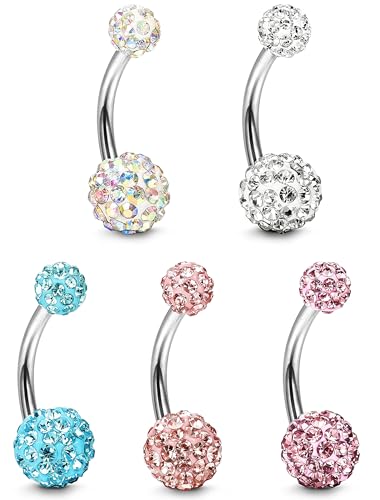 FIBO STEEL 5 Pcs 14G Stainless Steel Belly Button Rings Navel Barbell Body Jewelry Piercing - style: Style A