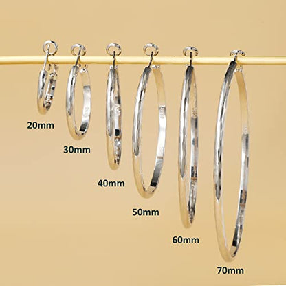 Sterling Silver Hoop Earrings - Diamond-Cut Circle Hoops, Hypoallergenic, 3mm Thin, Oversize 20/30/40/50/60mm - color: Silver,40mm