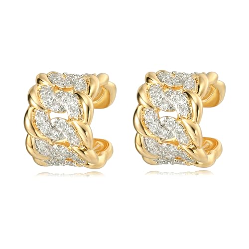 Gold Ear Cuff Earring for Women 14K Gold Plated Cubic Zirconia Non-Pierced Clip on Cartilage Chunky Ear Cuffs Hypoallergenic Jewelry - style: twist / pair