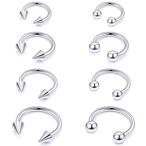 20G 18G 16G 14G 12G ASTM F136 Titanium Horseshoe Septum Nose Ring Piercing Jewelry Circular Barbell Helix Snug Tragus Rook Daith Cartilage Earring Lip Ring Hoop Piercing Jewelry for Women Men - style: 12G, 10mm 12mm 14mm 16mm Length, Ball+Spike