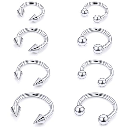 20G 18G 16G 14G 12G ASTM F136 Titanium Horseshoe Septum Nose Ring Piercing Jewelry Circular Barbell Helix Snug Tragus Rook Daith Cartilage Earring Lip Ring Hoop Piercing Jewelry for Women Men - style: 12G, 10mm 12mm 14mm 16mm Length, Ball+Spike