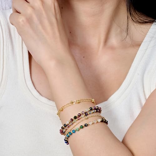 Farfume Crystal Beaded Bracelets for Women 4mm Natural Stone Jewelry Gifts | Natural Beads Gemstone,Handmade,Helper Tool,Yoga Protection,Hypoallergenic,Durability Wear - color: Clear Quartz-steadfast&vitality