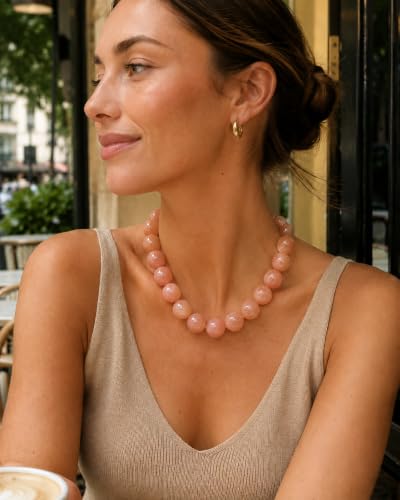 Colorful Chunky Beaded Necklaces for Women Trendy Large Bead Statement Necklace Boho Resin Bead Choker Summer Beach Jewelry Gifts Accessories - color: Peach Nude