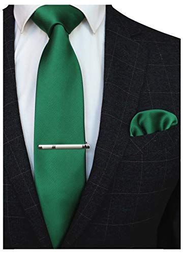 JEMYGINS Solid Color Formal Necktie and Pocket Square Tie Clip Sets for Men - color: Green