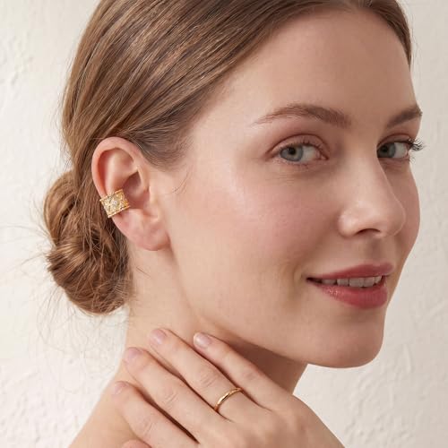 Gold Ear Cuff for Women, 14K Gold Plated Single Non-Pierced Earring with Micro-Pave Cubic Zirconia Adjustable Open Ear Clip for Daily Wear & Special Occasions - color: ear cuff-S 001