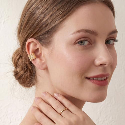 Gold Ear Cuff for Women, 14K Gold Plated Single Non-Pierced Earring with Micro-Pave Cubic Zirconia Adjustable Open Ear Clip for Daily Wear & Special Occasions - color: ear cuff-S 001