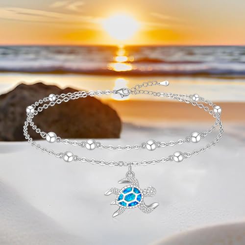 Sterling Silver Anklets for Women Sea Turtle Starfish Anklet Bracelet Ocean Beach Jewelry Opal Summer Foot Mothers Day Gift - style: Anklet-Turtle-A001
