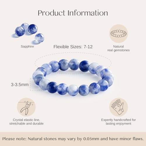 NLIEO Handmade Natural Gemstone Crystal Beaded Stretch Band Ring for Women | Handmade, 3mm Natural Stone, Size 7-12, Stretchy, Beaded Jewelry, Green Bead Rings, Trendy Jewelry Gift - style: Sapphire