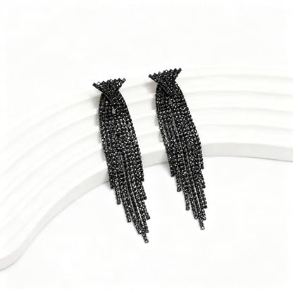 Rhinestone Earrings Prom Earrings for Women Sparkly Long Tassel Chandelier Drop Statement Earring Jewerly Gifts Wedding Party Prom Dresses Accessories - color: B2:black