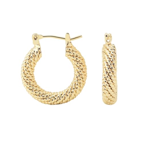 RENAIZ Dainty Lightweight Hoop & Stud Earrings for Women – 14K Gold Plated & Rhodium Plated, Minimalist Geometric Hypoallergenic Jewelry, Tiny Dainty Everyday Studs and Hoops - color: Yellow Gold, style: Rope