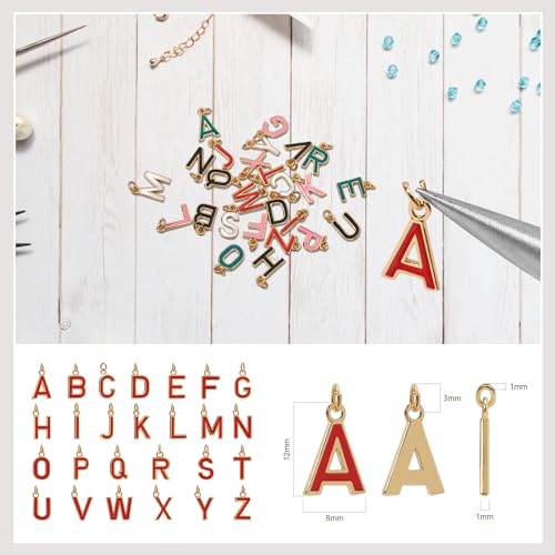 18K Gold Filled A-Z Alphabet Letters Charms,26Pcs Initial A-Z Alphabet Charms,Bracelet Necklace Earrings Charms for DIY Jewelry Making - color: Red