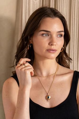 18k Gold Plated Chain Link Necklace for Women, Baroque Pearl/Compass Pendant Necklace - color: Locket