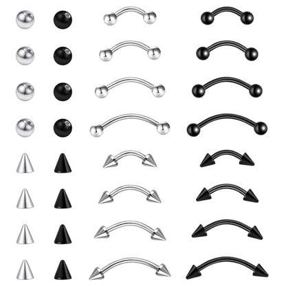 32 Pcs Eyebrow Piercing Jewelry Curved Barbell Piercing Rings Steel Vertical Labret Lip Jewelry Ear Helix Conch Daith Earrings Piercing Body Jewelry For Women Men 6mm/8mm/10mm/12mm