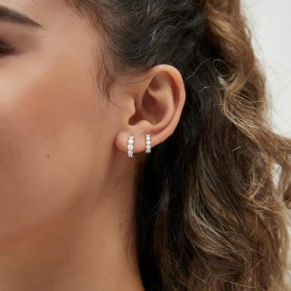 JINEAR 2 Pairs Gold Hoop Earrings for Women Dainty Huggie Earrings Set | 14K Gold Plated Cubic Zirconia Hypoallergenic Lightweight Waterproof Cartilage Hoop Earrings Trendy Jewelry Gift - color: silver