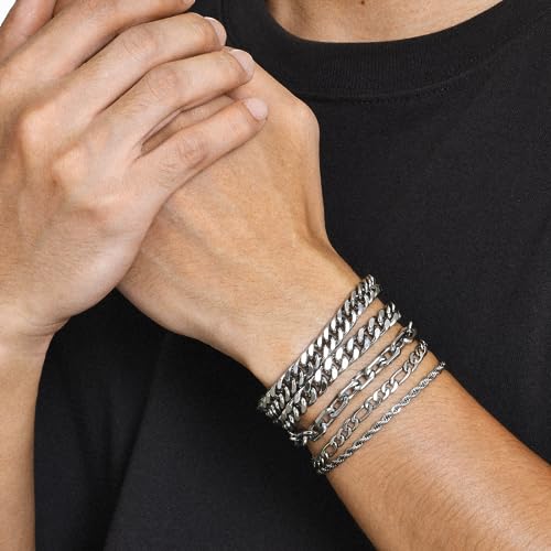 VNOX 5/7 Pcs Chain Bracelet for Men Women - Sturdy Stainless Steel Curb Width Cuban Link Chain Bracelet Set for Men Women,6.5/7/7.4/8.2/9 Inches - style: Steel Link 1