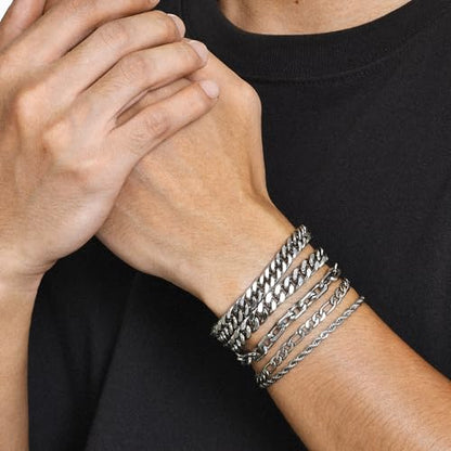 VNOX 5/7 Pcs Chain Bracelet for Men Women - Sturdy Stainless Steel Curb Width Cuban Link Chain Bracelet Set for Men Women,6.5/7/7.4/8.2/9 Inches - style: Steel Link 1