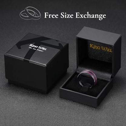 King Will Mens Tungsten Rings for Men Two Tone Grooved Mens Wedding Band Cool - color: Black & Purple Two Groove