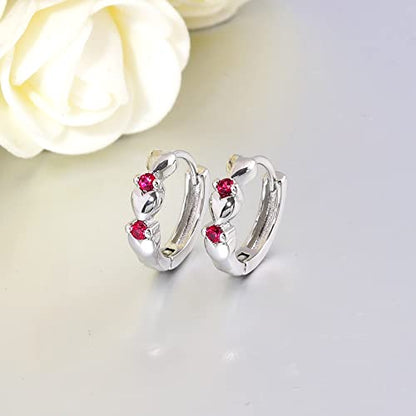 CiNily 14K White Gold Plated Small Hoop Earrings for Women Girls Heart Cubic Zirconia Hypoallergenic Earrings - color: Silver-rose red
