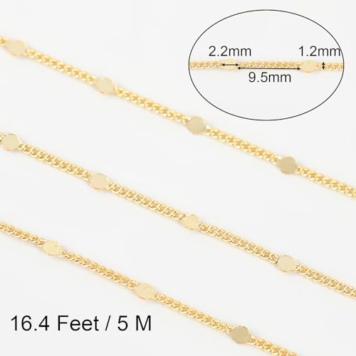 Jabogrii 32.8 Feet 18K Gold Plated Brass Jewelry Making Chains Bulk Roll | Flat Round Chain DIY Necklace Bracelet Chain for Jewelry Making - color: Flat Round Gold