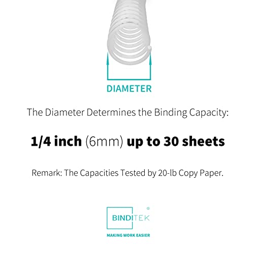 Binditek Plastic Spiral Binding Coils, 6 mm, 4:1 Pitch, White, 50 Pack | Coil Binding Spines, 1/4", 30 Sheet Capacity, 48 Loops, for Letter-Size Reports, Presentations, School and Office Projects - size: 6mm, style: 50P , White