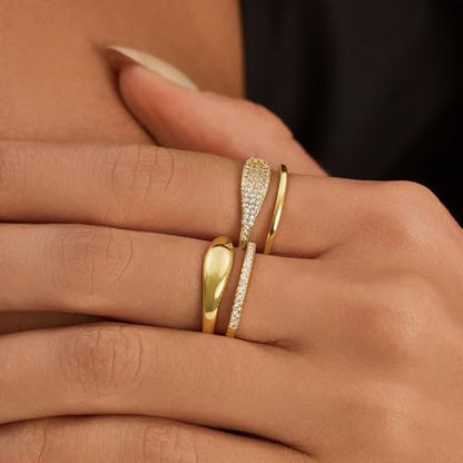 Cicy Bell Stackable Rings for Women 18K Gold Plated Non Tarnish Ring Set | Dainty Cubic Zirconia,Promise Wedding Engagement Rings, Statement Thin Rings,Trendy Jewelry Gifts - color: Gold, size: 6