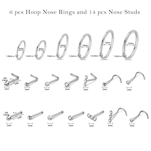 Surgical Steel Nose Ring 16G 18G L Shape Nose Studs Body Piercing for Women - color: A-Silver