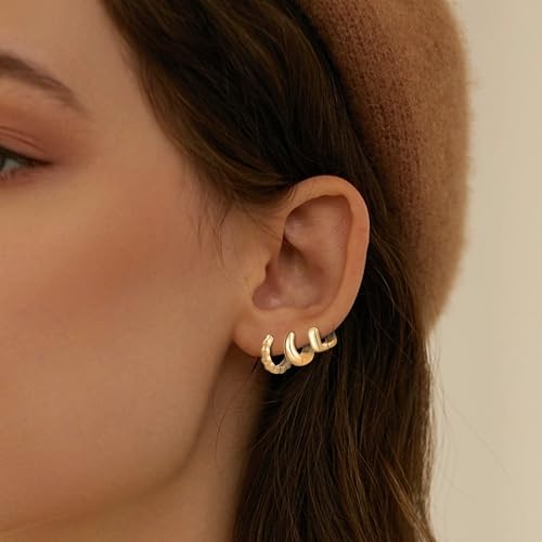 Wgoud Small Gold Hoop Earrings Set for Women, 6 Pairs 14K Gold Plated Hypoallergenic Lightweight Huggie Hoops Earrings, Trendy Cartilage Cubic Zirconia Earrings for Women Gifts. - color: 02Gold