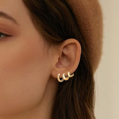 Wgoud Small Gold Hoop Earrings Set for Women, 6 Pairs 14K Gold Plated Hypoallergenic Lightweight Huggie Hoops Earrings, Trendy Cartilage Cubic Zirconia Earrings for Women Gifts. - color: 02Gold