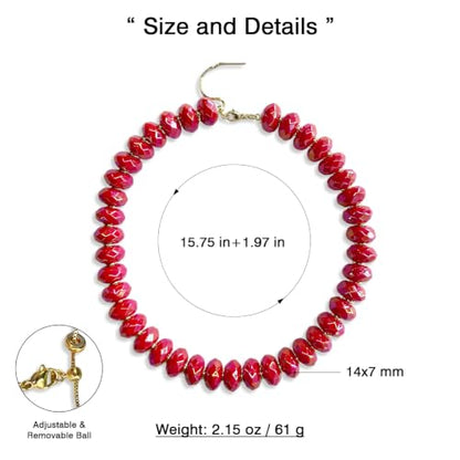 Colorful Chunky Acrylic Beaded Choker Necklaces for Women | Multicolor Faceted Beads, Sturdy Metal Chain, Adjustable Detachable, Lightweight, Summer Boho, Sparkly Statement Jewelry Gift - color: Red